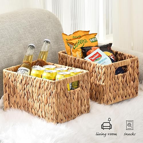 Miniatura 7 de ELONG HOME Cestas rectangulares de mimbre de jacinto de agua, cesta de mimbre de 12 pulgadas, paquete de 2 cestas de almacenamiento tejidas con asas
