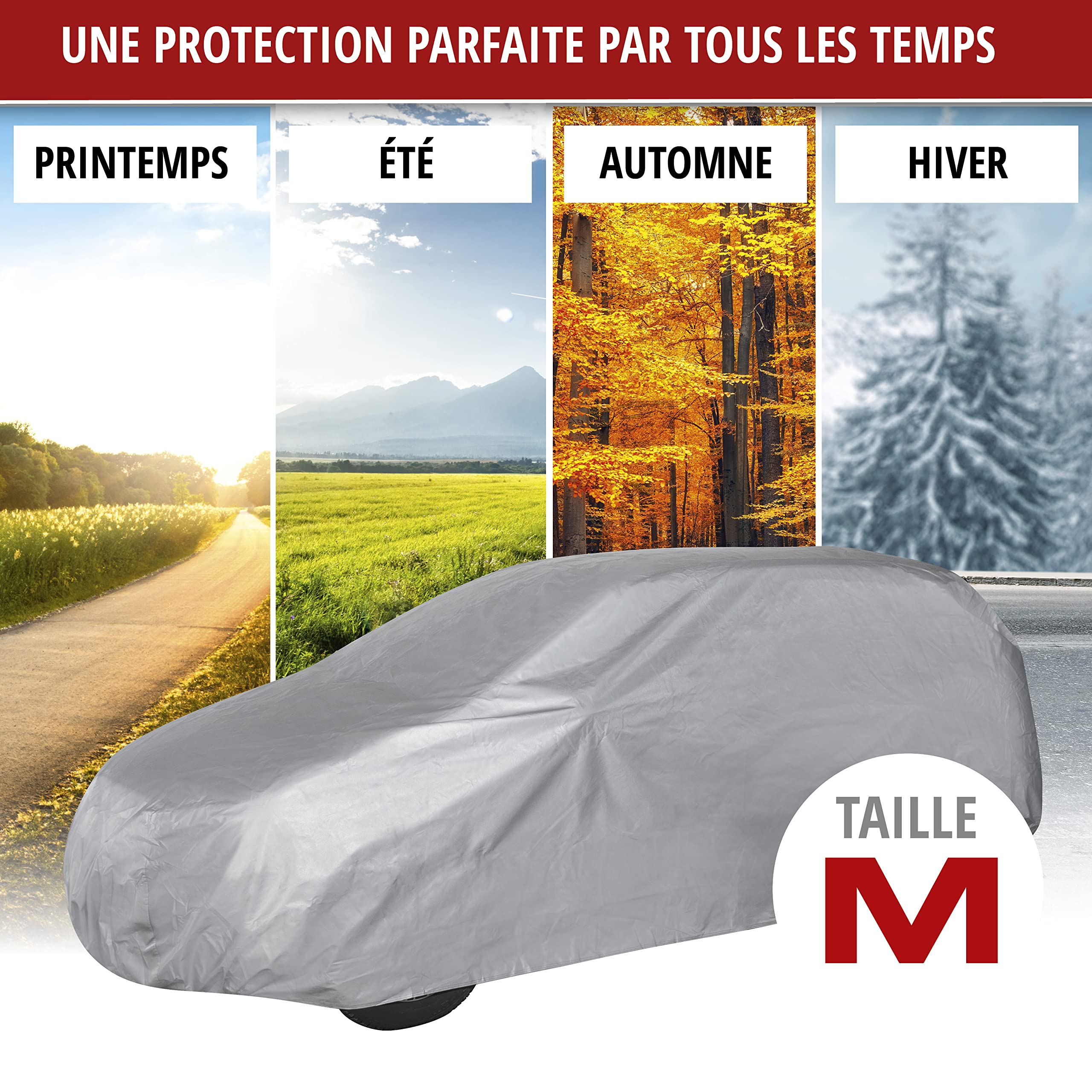WALSER Couverture de Voiture All Weather Light Bâche Complet Break Taille M Gris Clair, étanche à la poussière avec Protection UV, Fixation de