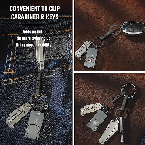 Vista 6 de KeyUnity KA15 Conector de llavero giratorio de doble extremo, ligador de llave giratorio de titanio para mosquetón y carillón de viento