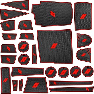 for Dodge Durango Accessories 2021 2022 2023 2024 2025 (7 Seats Version) Center Console Liner Mat Cup Holder Insert Coasters Pads Door Slot Liners Non-Slip Anti Dust Interior 27Pcs Set (Red)