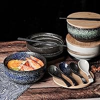 Vista 8 de Tazones grandes de cerámica para ramen de 38 onzas, 2 juegos (8 piezas), tazones de ramen japonés, tazón de sopa, tazones de fideos con cucharas