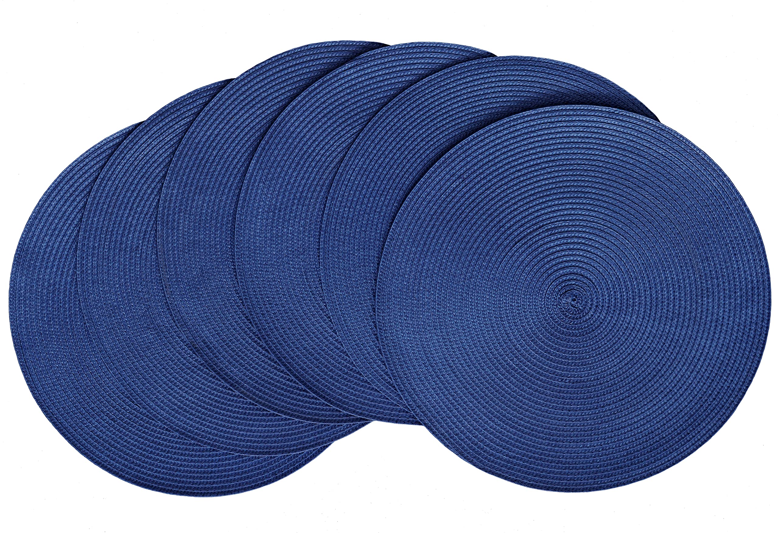 HODJOY Placemats, Round Placemats for Dining Table, Washable Woven Non-Slip Placemats for Thanksgiving, 15inch, Set of 6 (Nautical Blue)