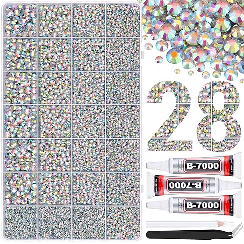 30000 diamantes de imitación de resina para decorar con 3 piezas de pegamento para joyería B7000, gemas AB de respaldo plano para manualidades,
