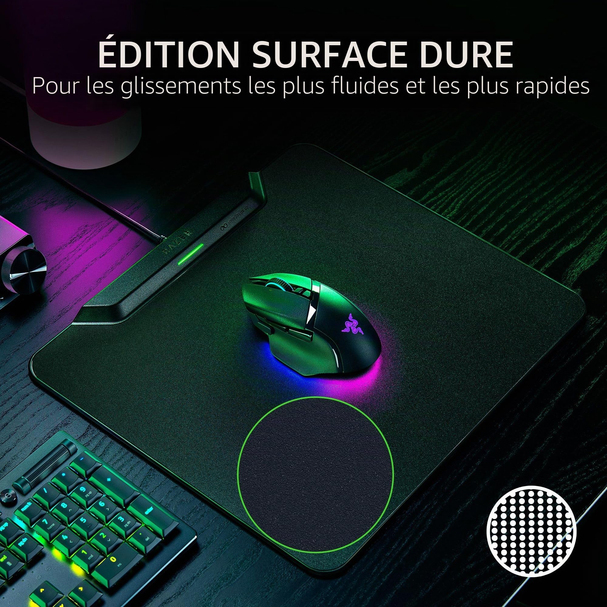 Razer HyperFlux V2 Tapis de souris de jeu sans fil avec palette, surface dure