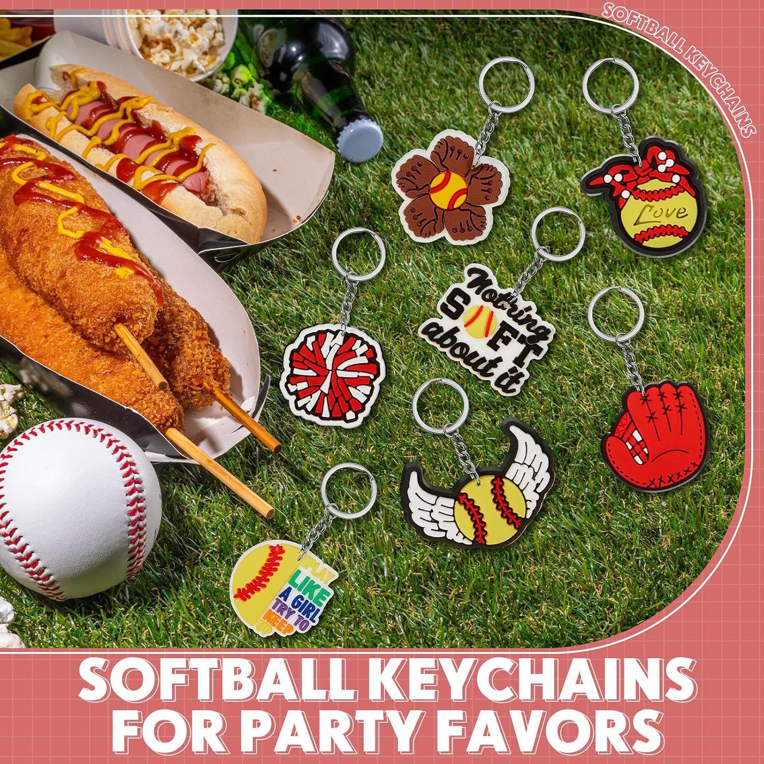Batiyeer 36 Pack Softball Keychains Bulk Party Favors Sports Gifts Ball Key Chains Funny Keyring for Women Men Birthday Supplies