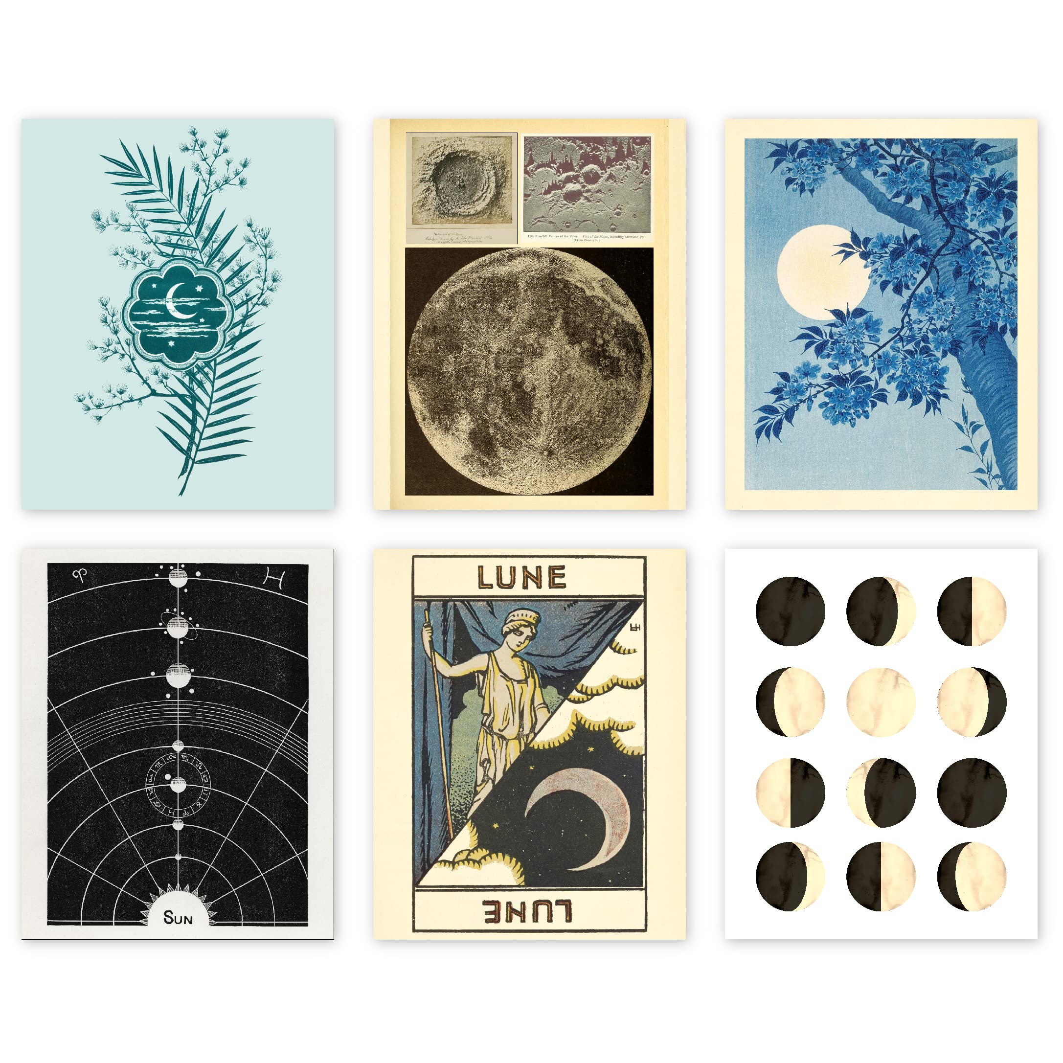 Ink Inc.Astrology Collage Kit | Moon Astrology Night Sky | Gallery Wall Eclectic Art Prints | Starry Night Wall Art (Set of 6 8"x10")