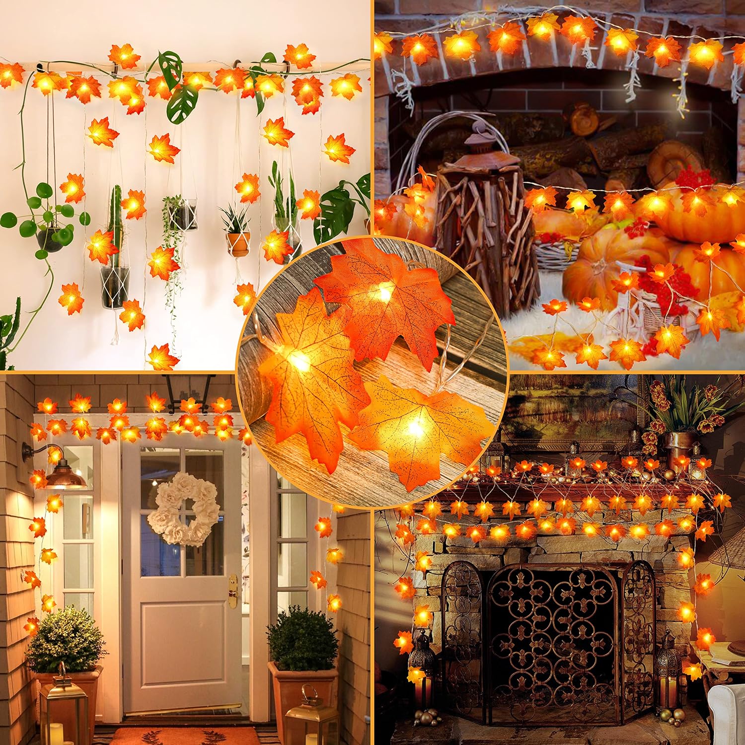 4 Packs Fall Decor Maple Leaves Lighted Garland Home Decorations - Thanksgiving String Lights 39.37Ft/100LED Autumn Halloween Party Ornament ( Batteries Not Included)