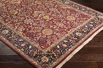 BoutiqueRugs Black Traditional Wool 5x8 Area Rug Hand Knotted Sage Mustard Burgundy Olive Rust Floral Hall Living Room Bedroom Dining Room Home Office Apartment 5'6 x 8'6 Stain Resistant