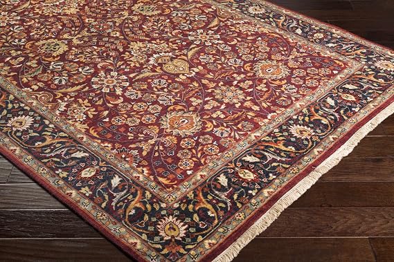 BoutiqueRugs Black Traditional Wool 5x8 Area Rug Hand Knotted Sage Mustard Burgundy Olive Rust Floral Hall Living Room Bedroom Dining Room Home Office Apartment 5'6 x 8'6 Stain Resistant