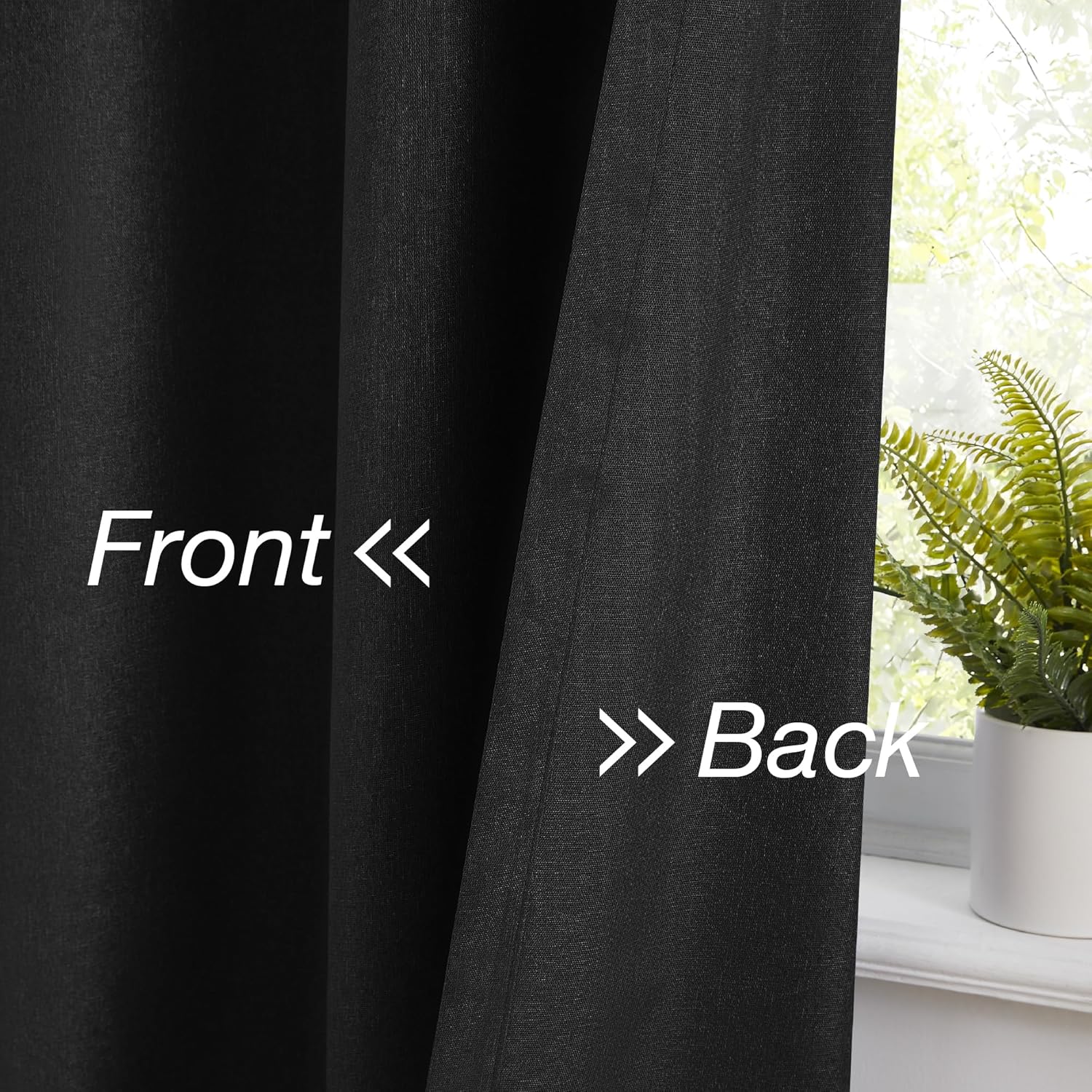 100% Blackout Linen Curtain Panels for Bedroom 84 Inches Long, Thermal Insulated Noise Canceling Grommet Top Classy for Bedroom Lightweight Drapes for Living Room Media Room(2 Panels,Black,52Wx84)