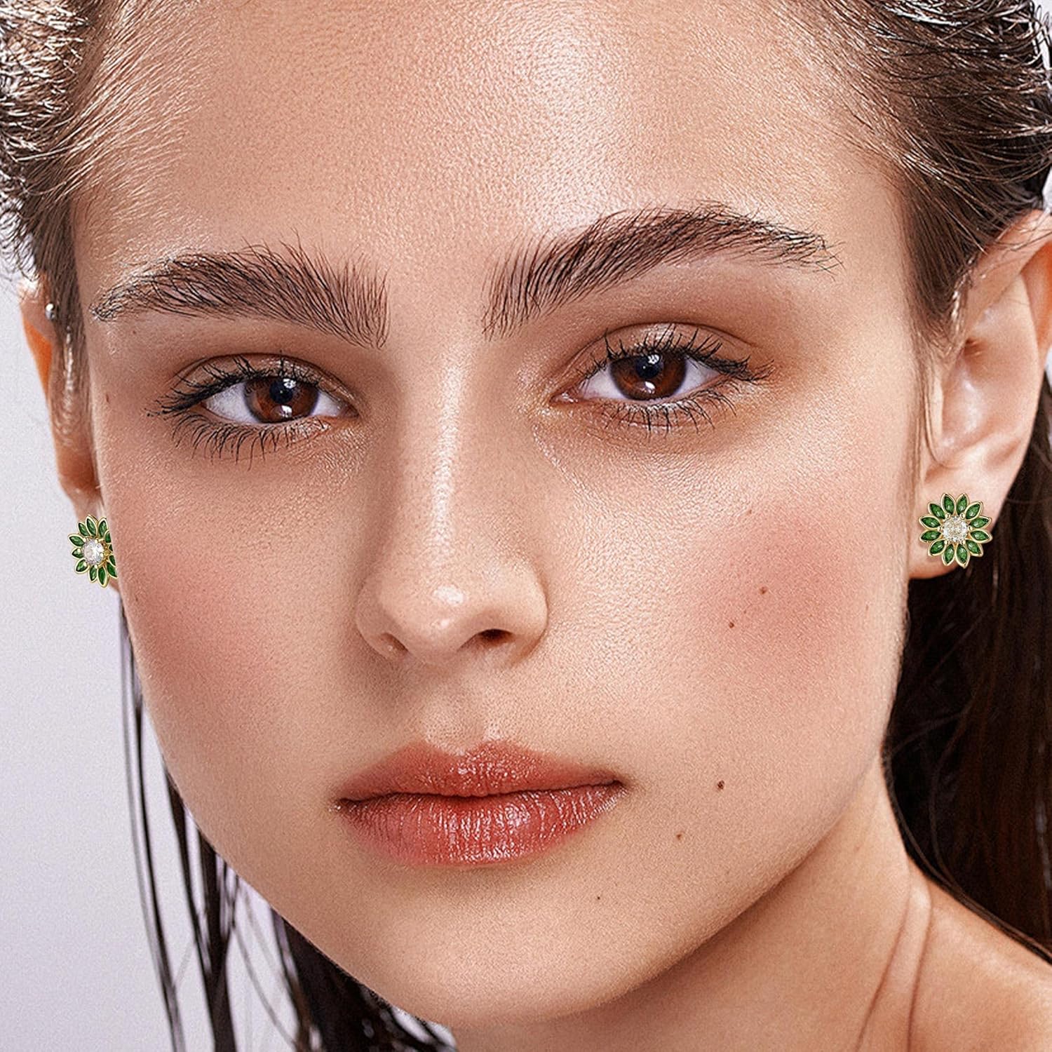 EVEVIC Austrian Crystal Flower Stud Earrings for Women Fashion 14K Gold Plated Hypoallergenic Jewelry - Image 2