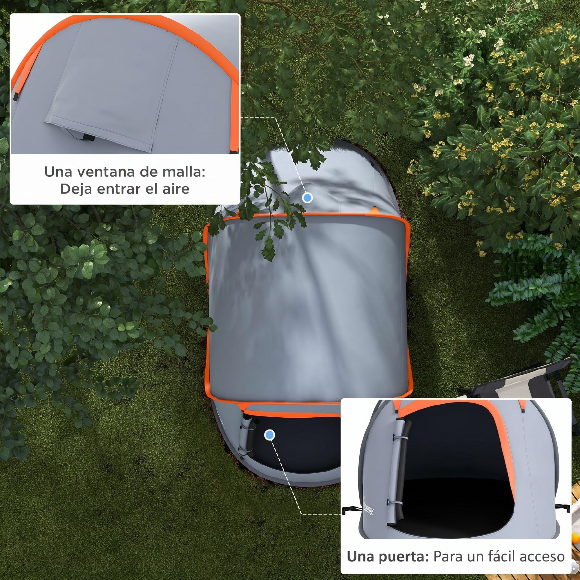 Outsunny Tienda de Campaña Pop-Up para 2-3 Personas Tienda de Camping Plegable Portátil Impermeable con Ventana Puerta y Bolsa de Transporte para Pescar Senderismo 245x148x105 cm Gris