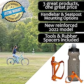Bike Water Bottle Holder Combo - 20 Oz Squeeze Bottle & Bicycle Mount Cage Rack, No Screws Needed, Durable Alloy - Fits All Handlebar Bikes & MTB Mountain Road - for Adults, Kids (Orange)