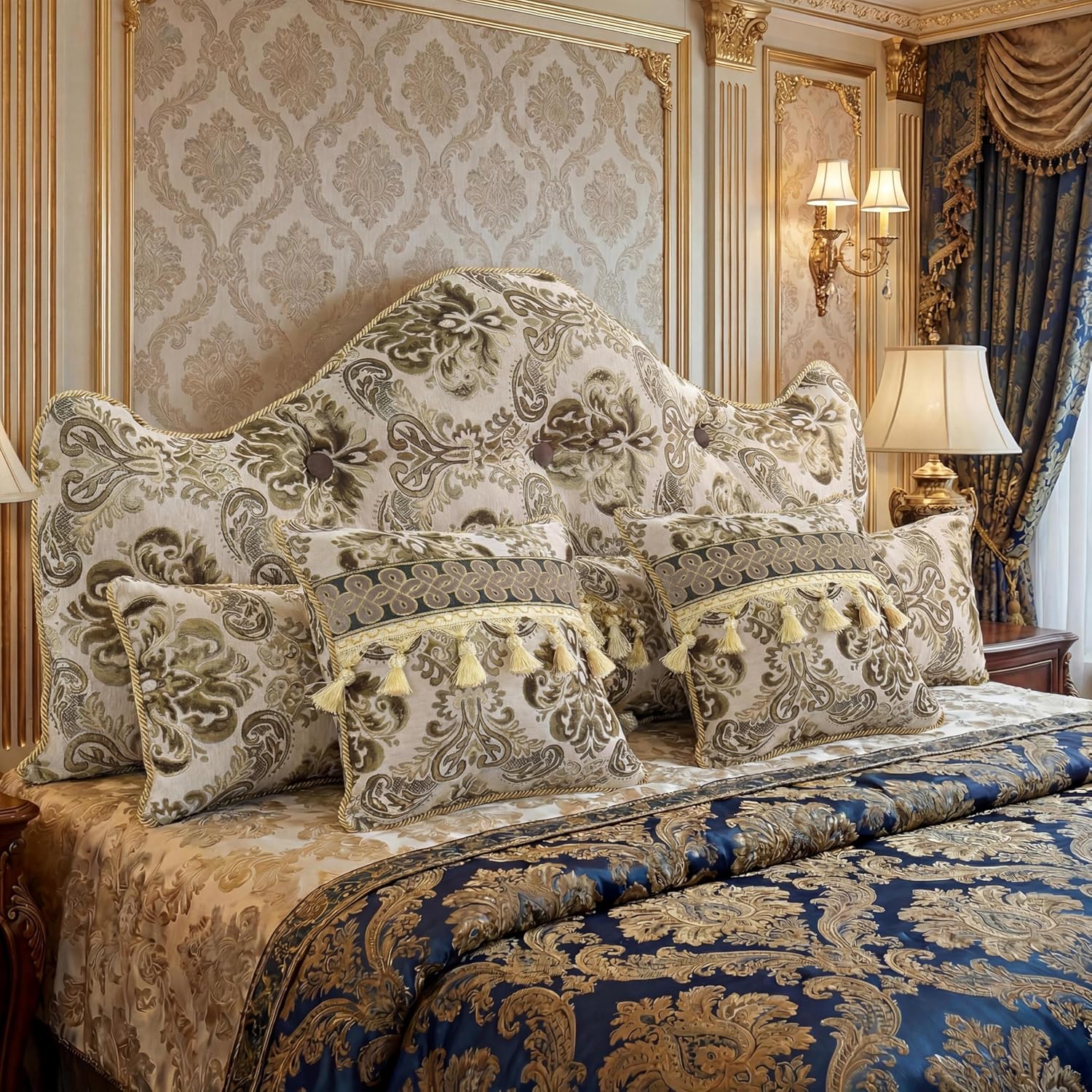 Luxury Headboard Pillow Bed Rest Reading Pillow, Sofa Backrest Long Pillow, European Headboard Pillow with 1 Neck Pillow and 2 Square Cushions, Removable Cover(Ivory)