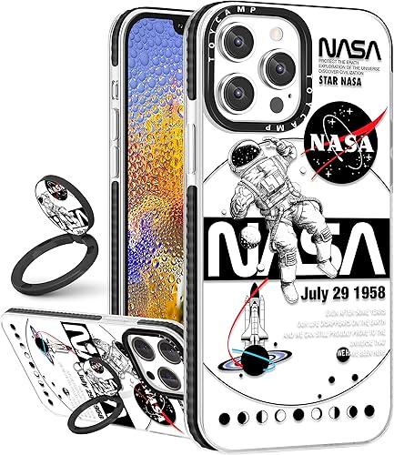 Toycamp Funda para iPhone 13 Pro Max con soporte de anillo, lindo diseño de astronauta de la NASA divertido diseño de dibujos animados para niñas, Toycamp Funda para iPhone 13 Pro Max con soporte de anillo, lindo diseño de astronauta de la NASA divertido diseño de dibujos animados para niñas,