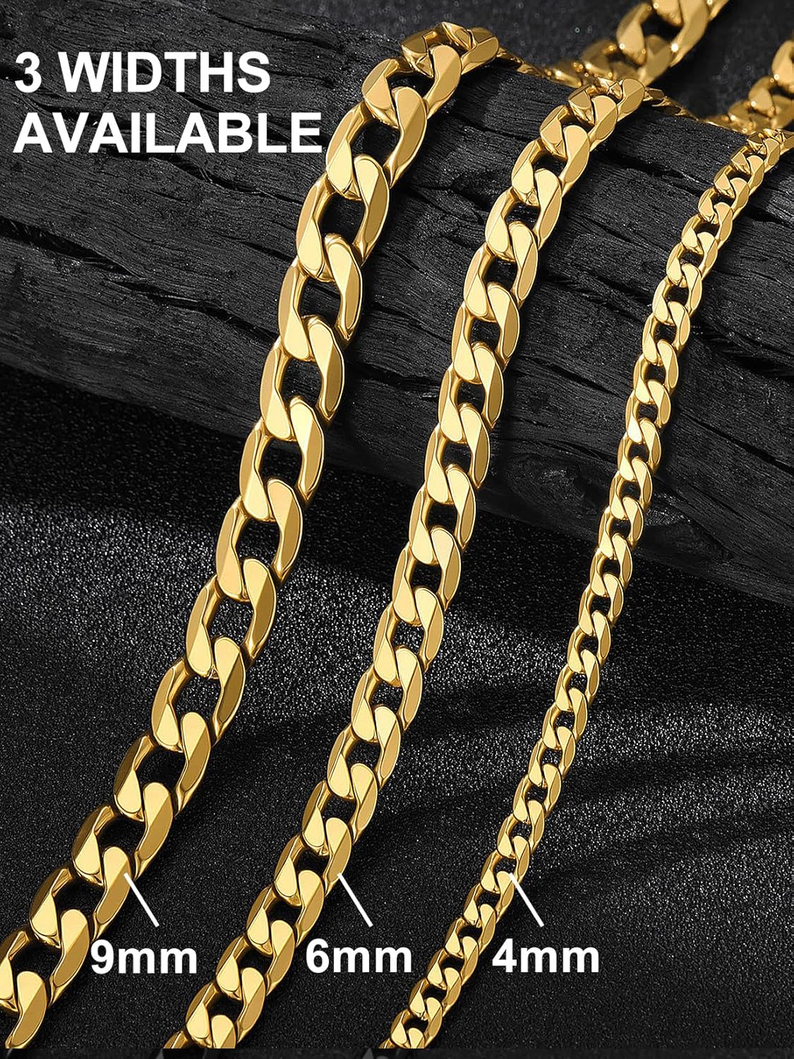 Suplight Cuban Link Chain Necklace for Men Women, Stainless Steel/Black/18K Gold Plated Chain 4mm/6mm/9mm Wide Cuban Chain Necklace, Hip Hop Jewelry 18"-30"