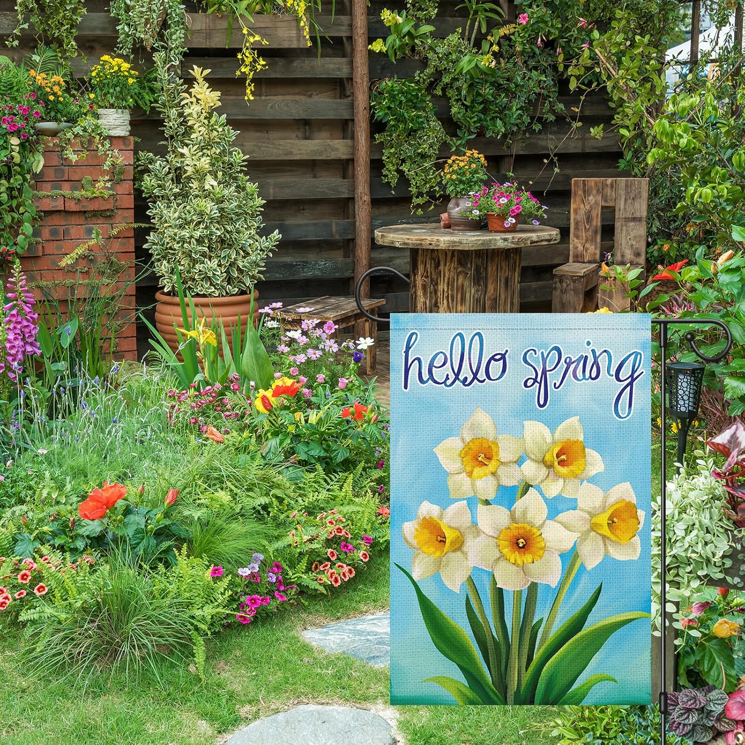 Hello Spring Daffodils Garden Flag 12x18 Inch Double Sided, Small Burlap Flower Spring Garden Flags for Outside Yard Decoration - Image 2