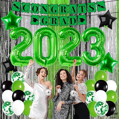 Miniatura 7 de KatchOn, Decoraciones de graduación verdes y negras 2023-40 pulgadas, paquete de 43 | Cartel de felicitaciones negras y verdes | Decoraciones de