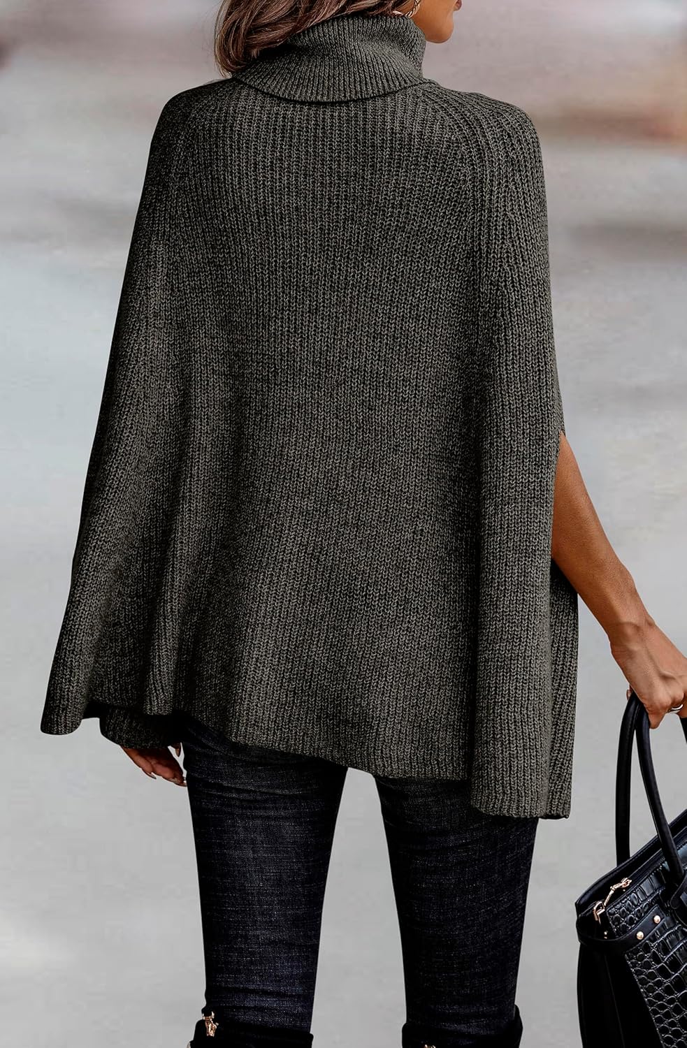 KIRUNDO Women's 2026 Fall Winter Turtleneck Poncho Sweater Fashion Chunky Knit Cape Wrap Sweaters Pullover Jumper Tops - Image 5