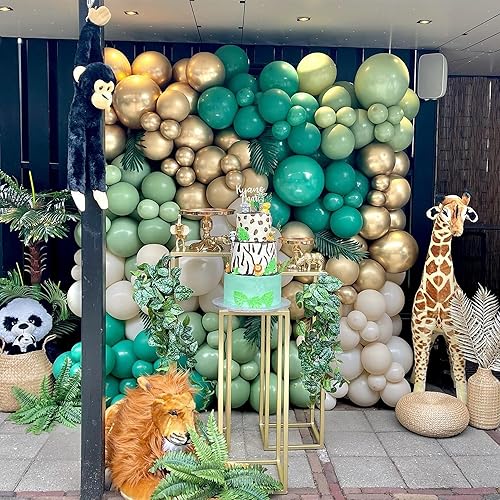 Miniatura 4 de Kit de guirnalda de globos de safari en la selva 128 unidades globos verde salvia y marrón con estampado de animales para una fiesta temática