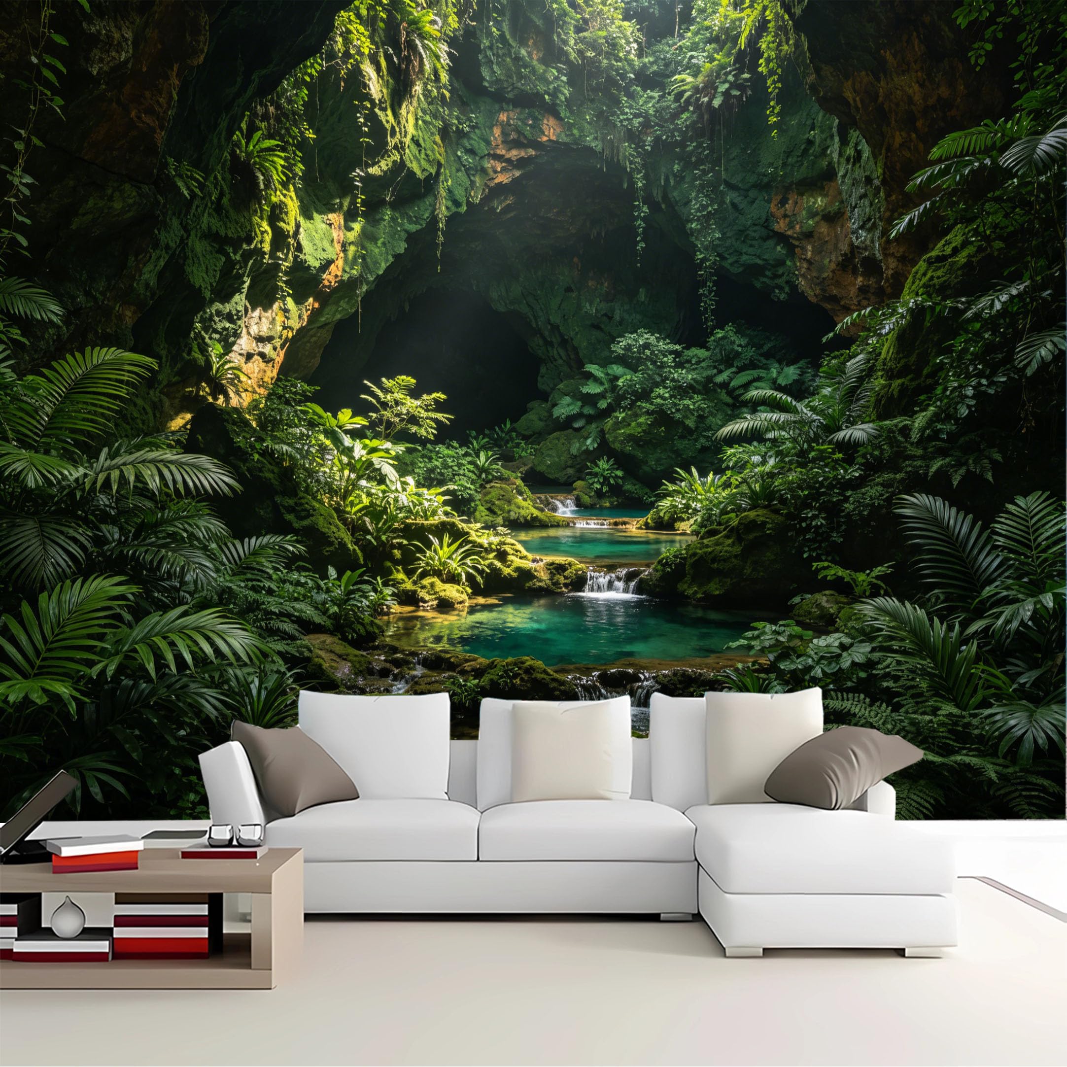 Custom Size Wall Mural Tropical Cave Lagoon Removable Self Adhesive Peel and Stick Wallpaper for Bedroom Living Room Dining Room