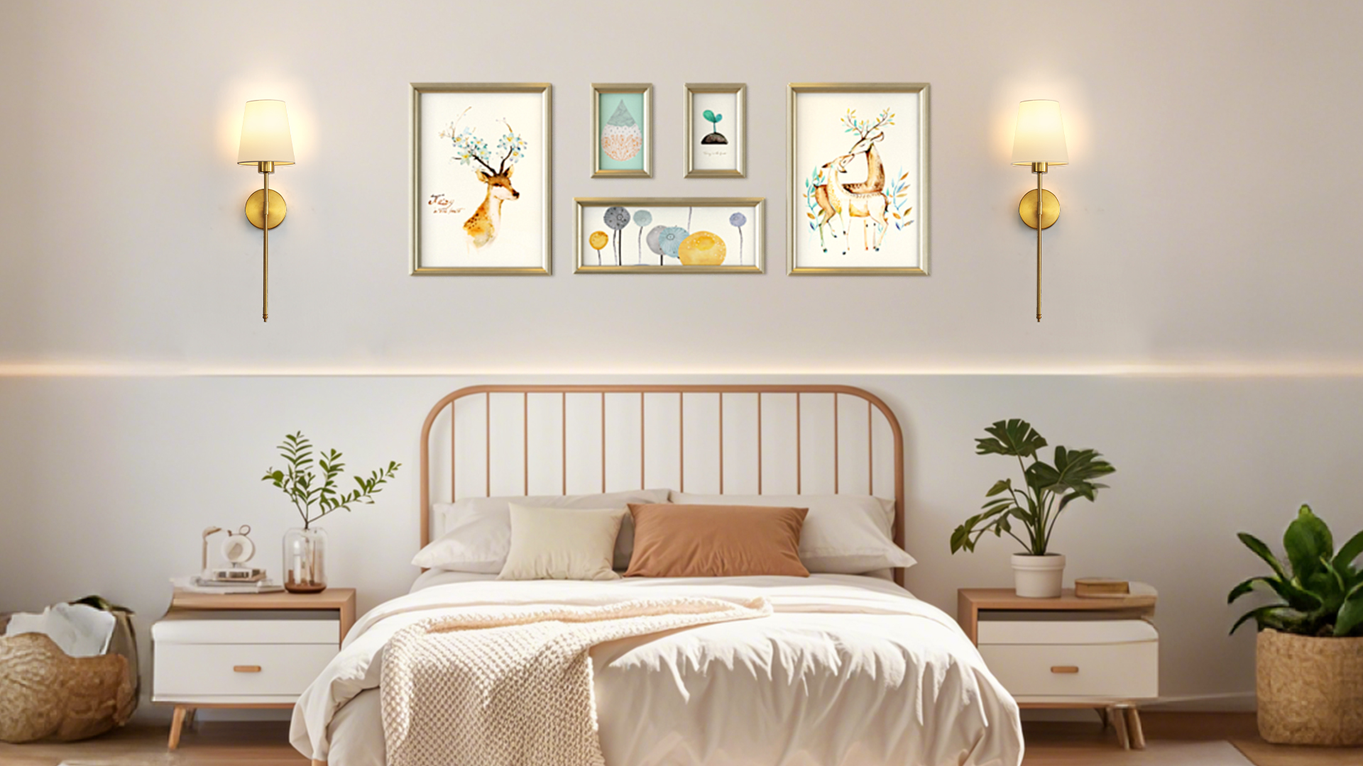 Image of LOUSACE Battery Operated Wall Sconces Set of 2, Rechargeable Wireless Wall-Mounted Sconce with Remote Control & 5200mAh Dimmable Bulbs, Gold Wall Sconces Decor Set for Bedroom Living Room Entryway