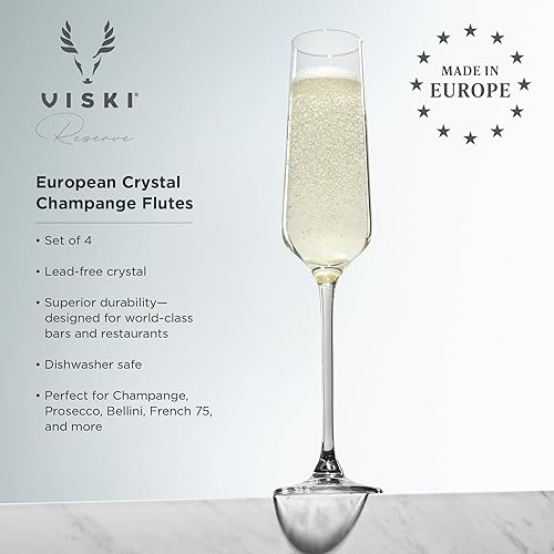 Miniatura 2 de Viski Copas de champán de cristal – Juego de copas de champán hechas a mano europea de 4 – 6 onzas, copas de vino espumosas con tallo para bodas o
