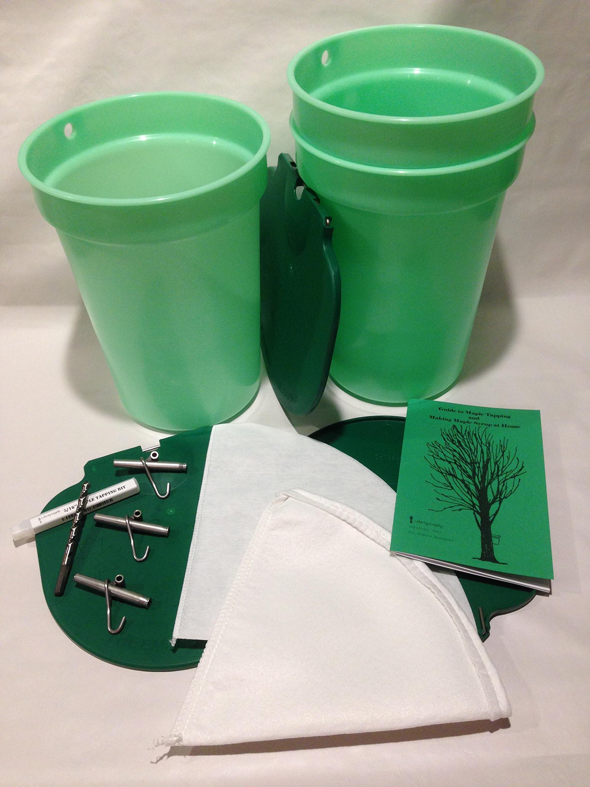 Premium Maple Syrup Kit - 3 Buckets w/Lids, 3 Stainless Taps, Tapping Bit, 2 Filters & Guide to Maple Sugaring
