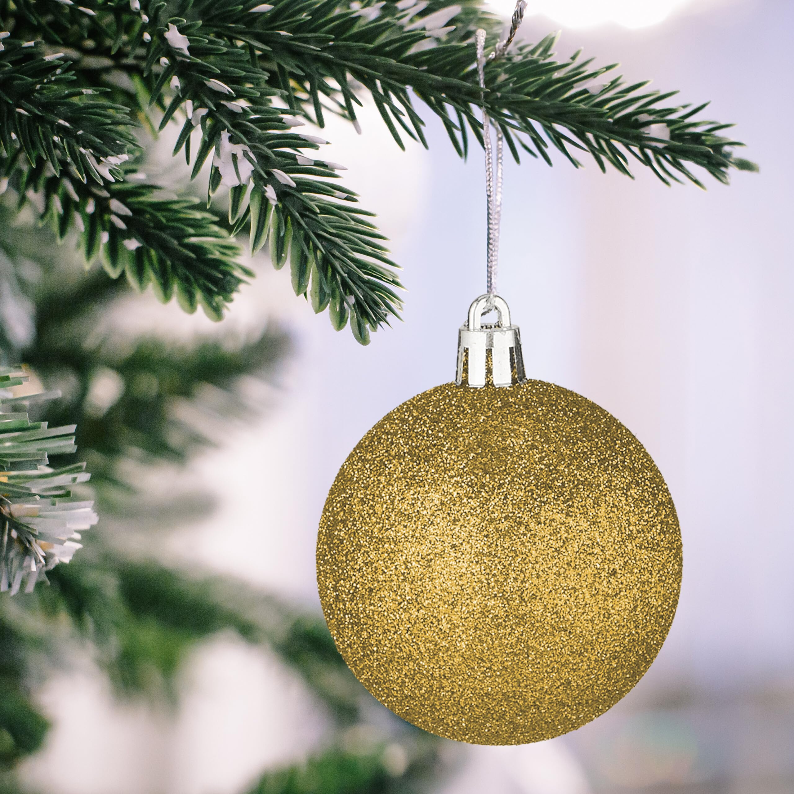 Relaxdays Palline di Natale, Set 100 Addobbi Natalizi, Palle Opache, Lucide, Glitter, 10 Design Diversi, Plastica, Oro