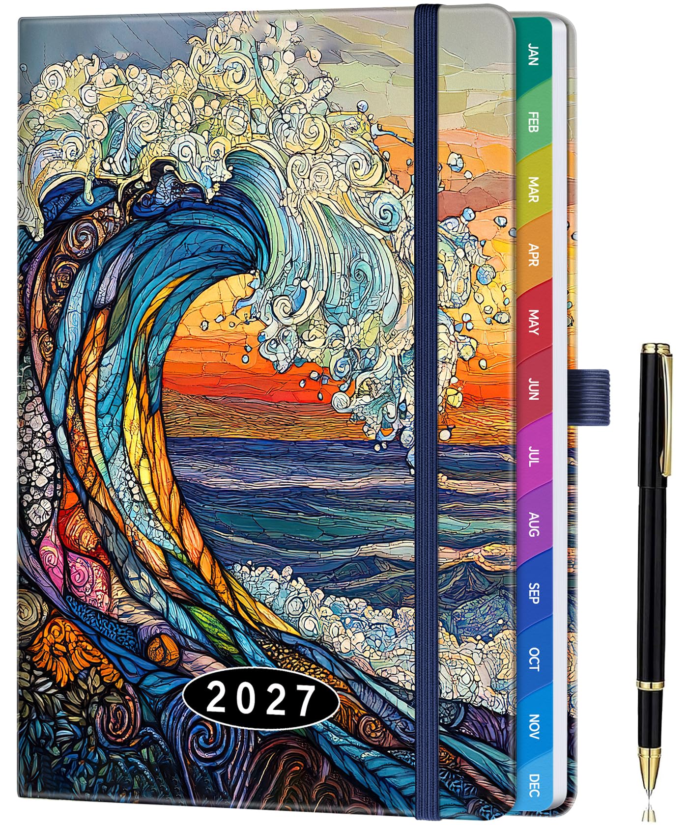 ZXHQ 2027 Diary Week to View A5, Jan - Dec, 2027 Full Year Weekly and Monthly Planner, Colorful Monthly Tabs, UK Holiday, with Pen, Inner Pocket - (5.9" × 8.5") - Sunset Wave