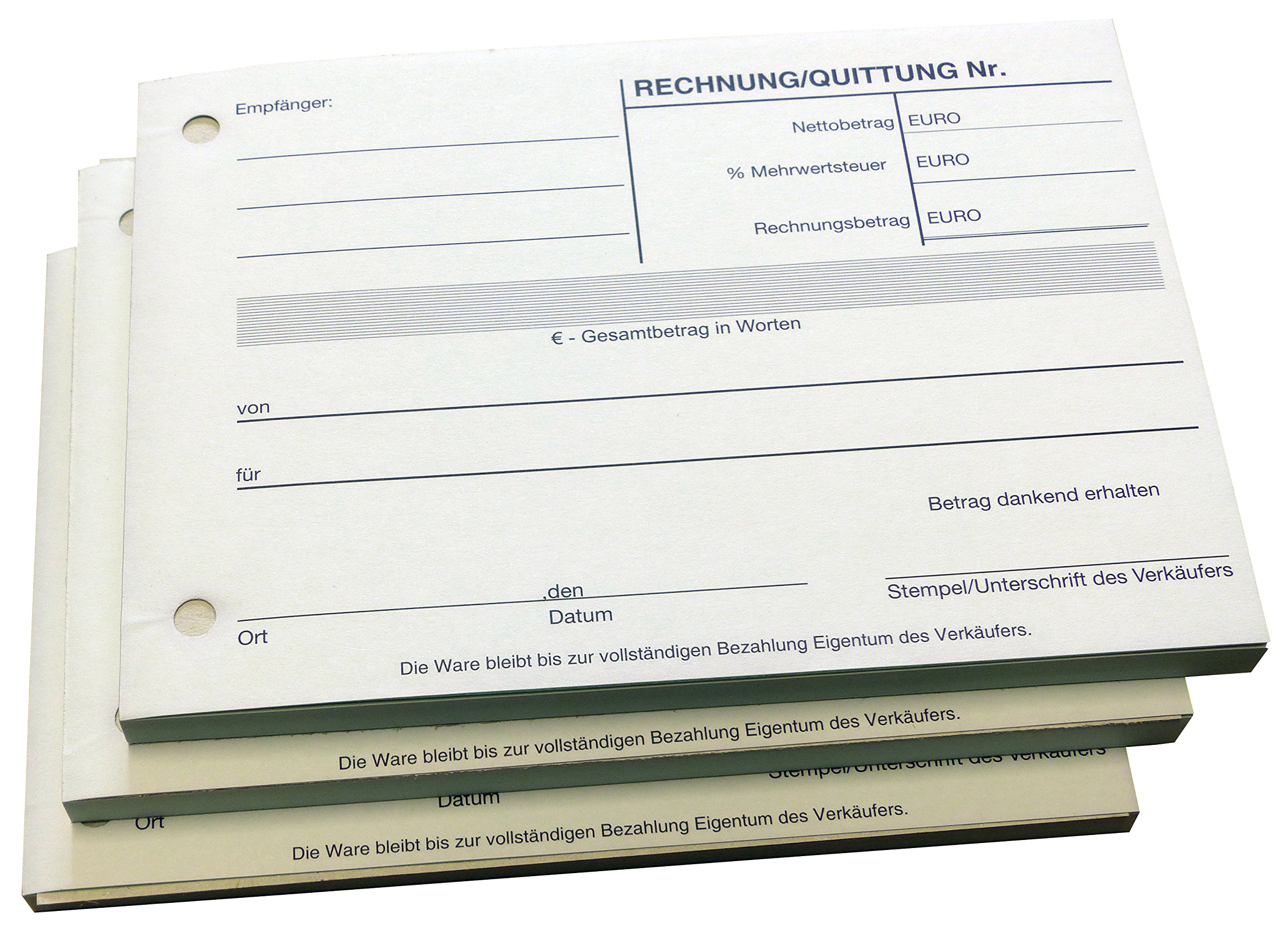 20x Quittungsblock selbstdurchschreibend - Quittung 2 x 40 Blatt DIN A6 - gelocht - (22403)