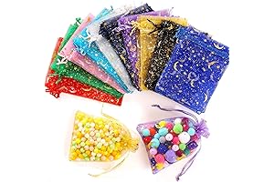 ENNIYU Fairy Dust Pouches, 100 Moon Star Organza Drawstring Gift Bags
