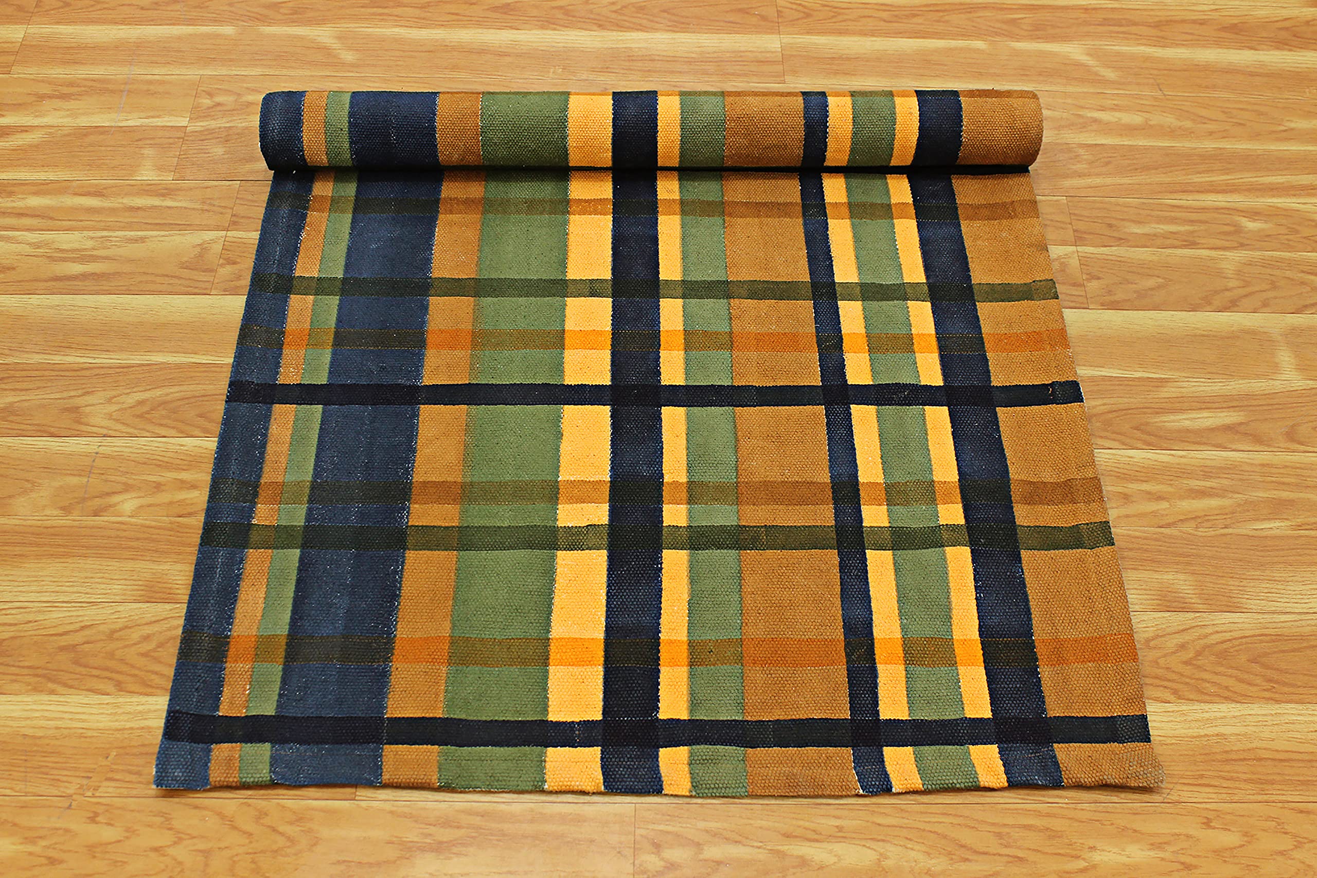 Handblockbedruckter Baumwoll-Läufer, Kelim, schwarz, mehrfarbig, gestreiftes Design, handwaschbar, 0,5 cm dick, Boho-Teppich für drinnen und draußen, Flachgewebe, für Flur, Treppenhäuser