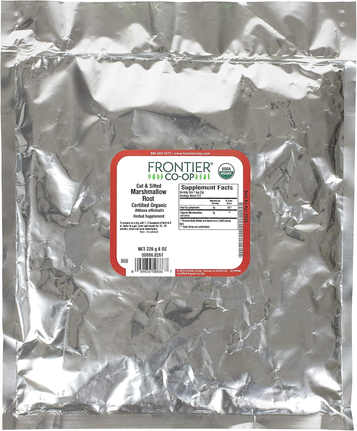 Frontier Co-op Organic Marshmallow Root, 8-Ounce Bulk, Wellness Recipes, Beverages, Skin Care, Gluten Free, Kosher