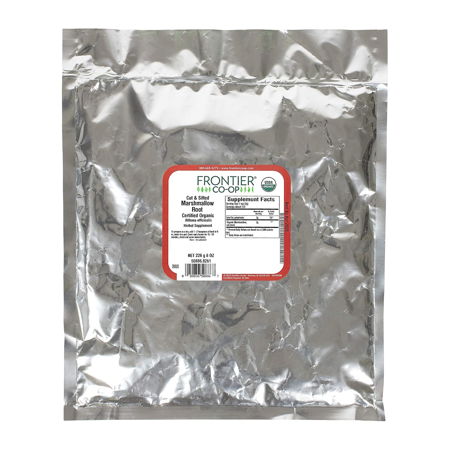 Frontier Co-op Organic Marshmallow Root, 8-Ounce Bulk, Wellness Recipes, Beverages, Skin Care, Gluten Free, Kosher
