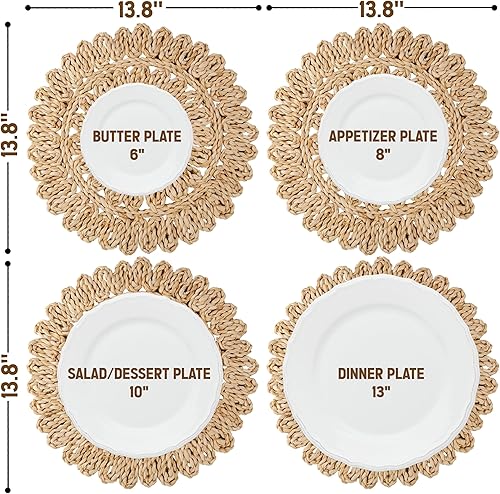 Miniatura 3 de Juego de 4 manteles individuales redondos tejidos con cáscara de maíz de 13.8 pulgadas, manteles individuales de mimbre estilo bohemio de granja,