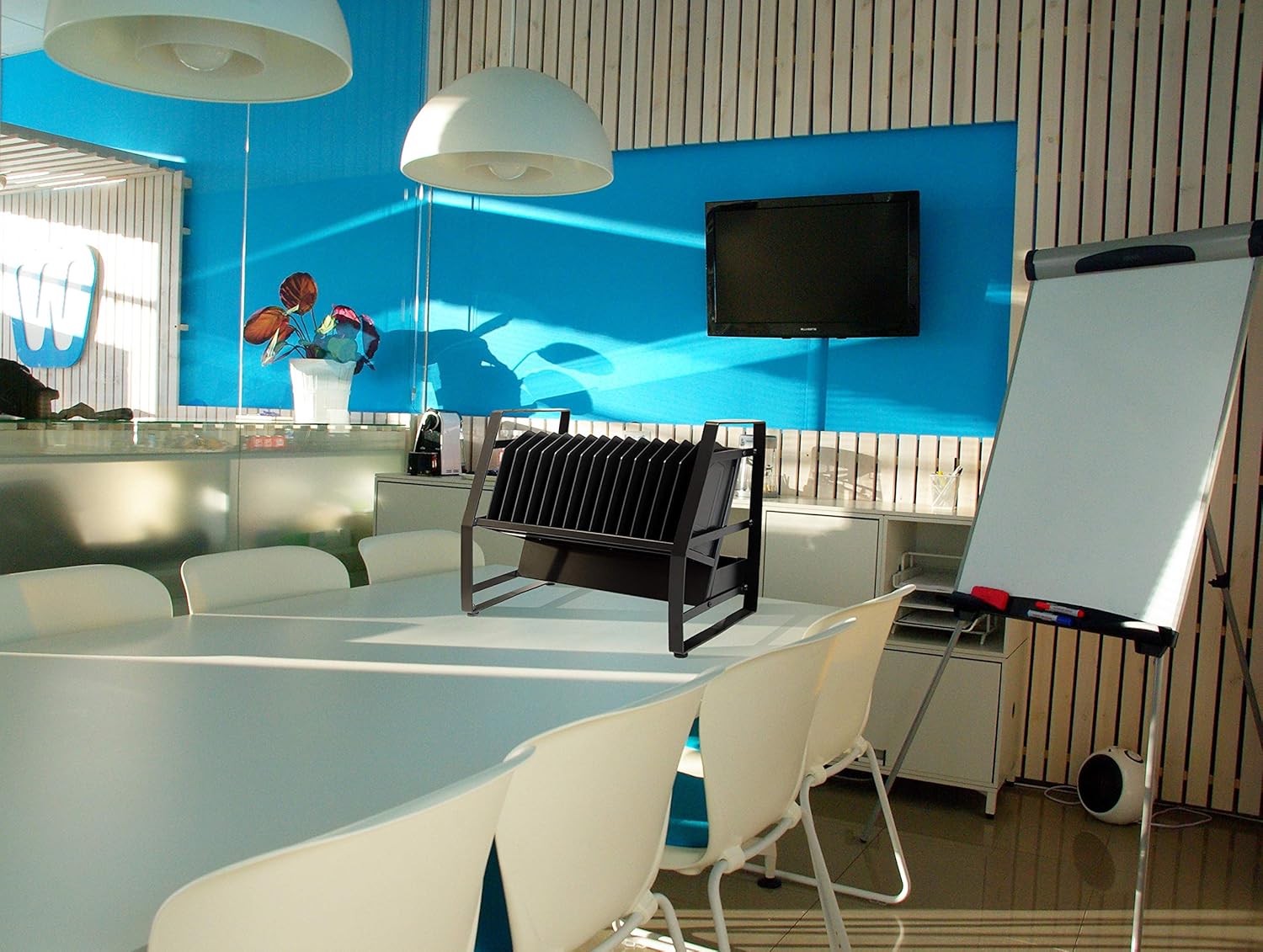 Line Leader 14 Device Open Charging Cart for Laptops, Tablets & Chromebooks, Mobile Laptop Station with Removable Wheels For Desktop or Under Desk Use, UL-Listed Power Strip with Surge Protection