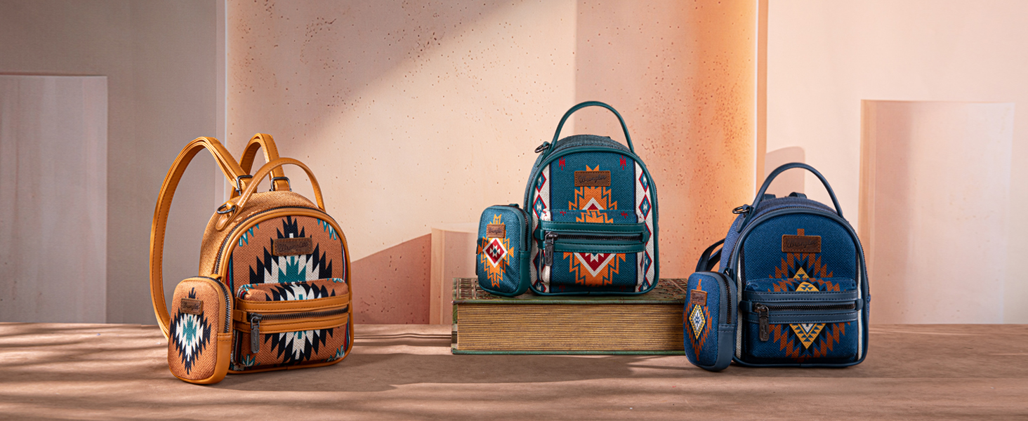 Wrangler Southwestern Aztec Mini Backpack Wallet Combo Bag In Blue Jean NEW Montana-West-Handbag_8dfa6311-  main image 4