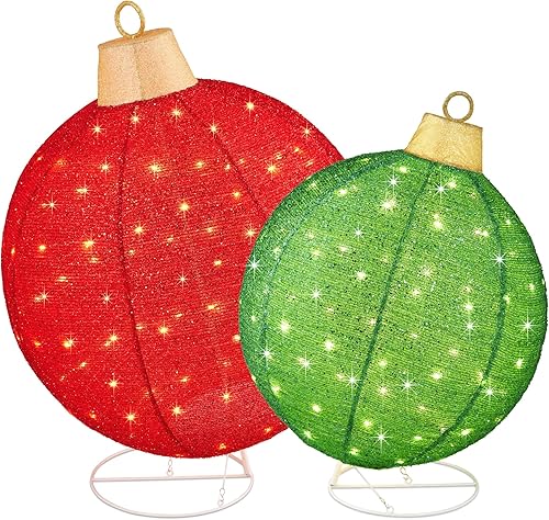 Miniatura 12 de Best Choice Products Juego de 2 adornos navideños emergentes iluminados para exteriores, decoración de bolas navideñas con 180 luces LED, 8