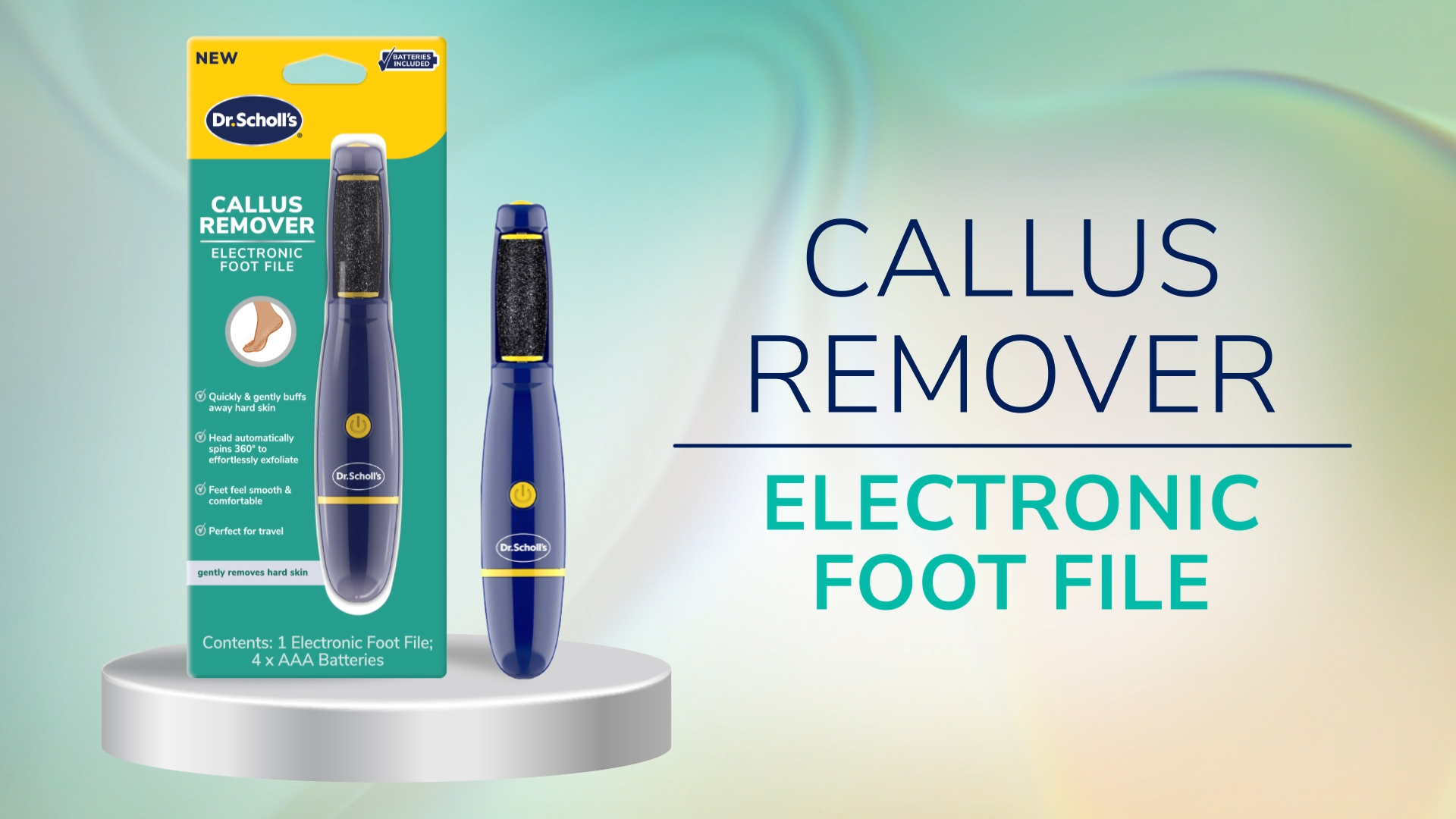 Image of Dr. Scholl's Callus Remover Electronic Foot File, Electronic Foot Callus Remover, Effortless Soft Smooth Skin in Minutes Perfect for Travel, for Women & Men, AAA Batteries Included