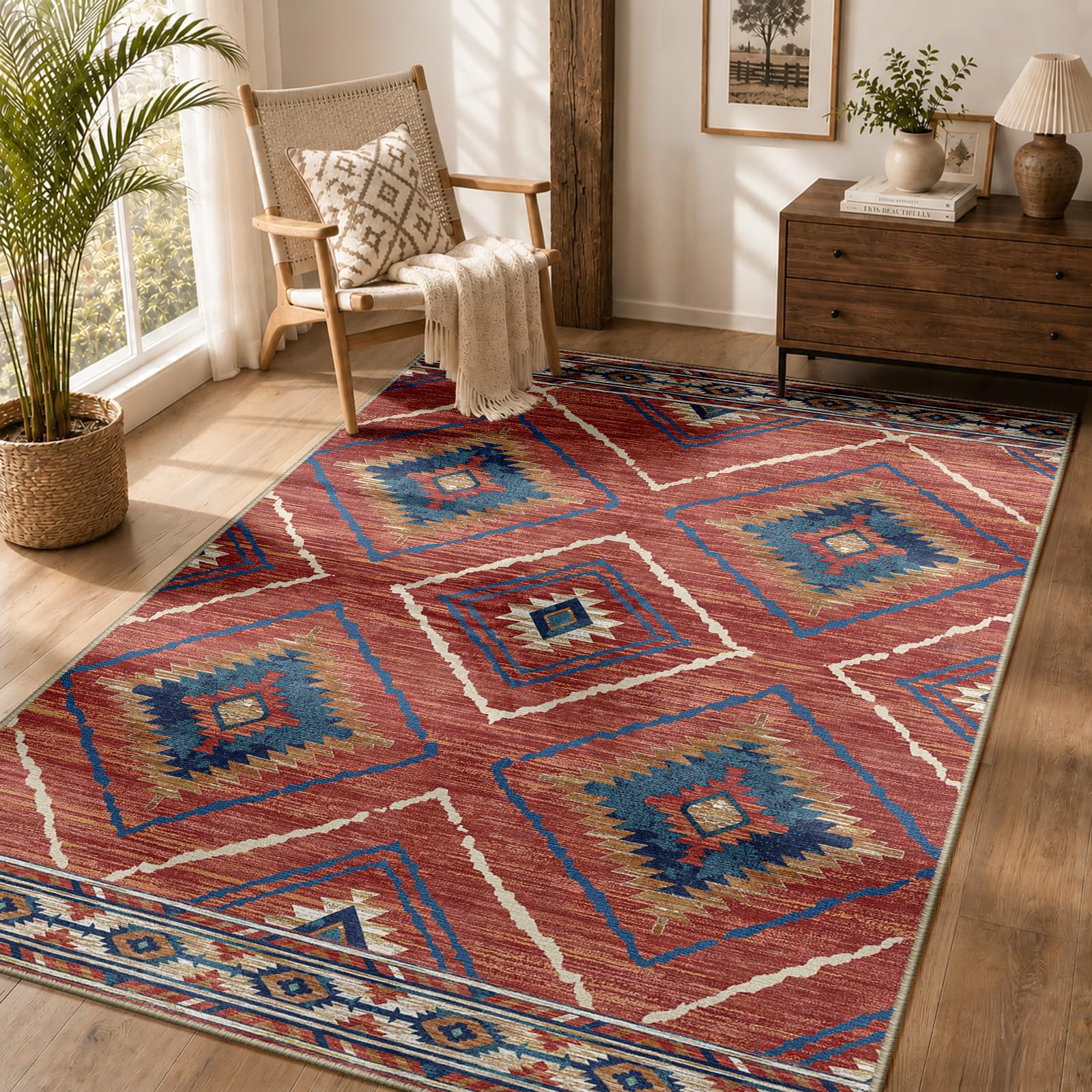 Alfombra para salón 120 x 180 cm, Alfombra Antideslizante de Pelo Corto, Repelente al Agua, Lavable a máquina, para Pasillo, salón y Dormitorio, Rojo