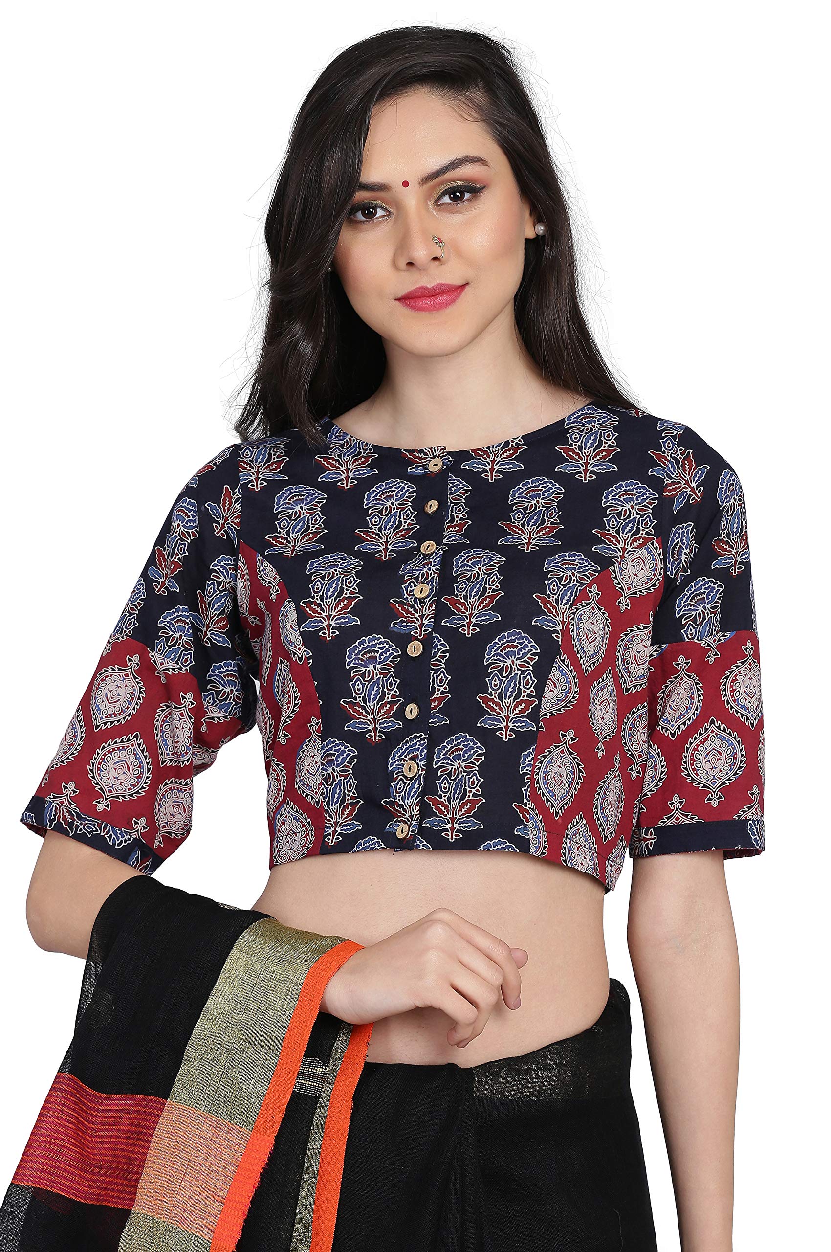 the weave traveller Handloom Readymade Ajrakh Cotton Blouse For Women-picture-54