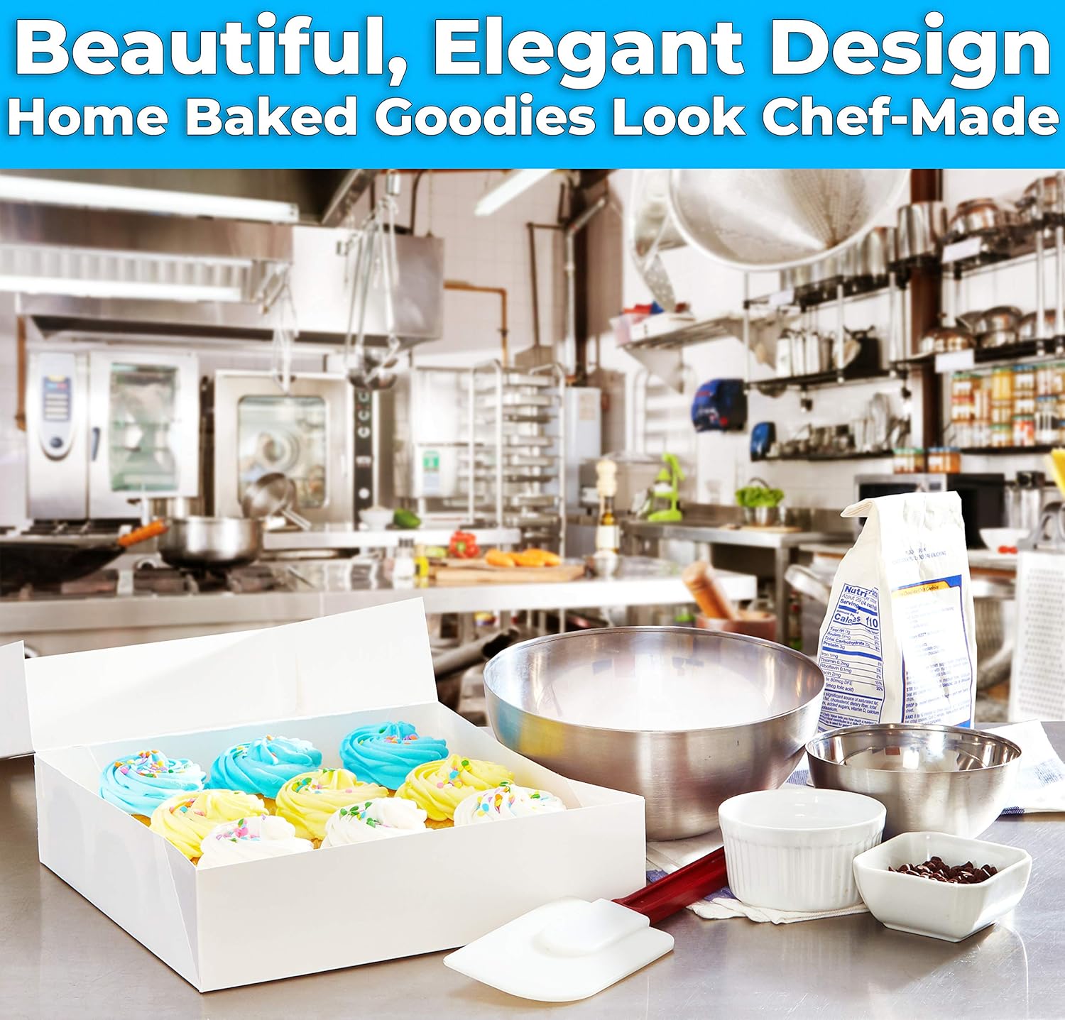 Best Seller Sturdy Grease-Resistant Showcase 10in Bakery Box 25 Pk. Pro Grade 10x10x2.5 Cute White Pastry Boxes with Window. Perfect for Desserts, Cakes, Cookies, Pies, Donuts. Great Gift Idea for Homemade Treats