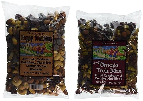 Trader Joe's Trail Mix Bundle Happy Trekking y Omega Trek Mix con arándanos fortificados