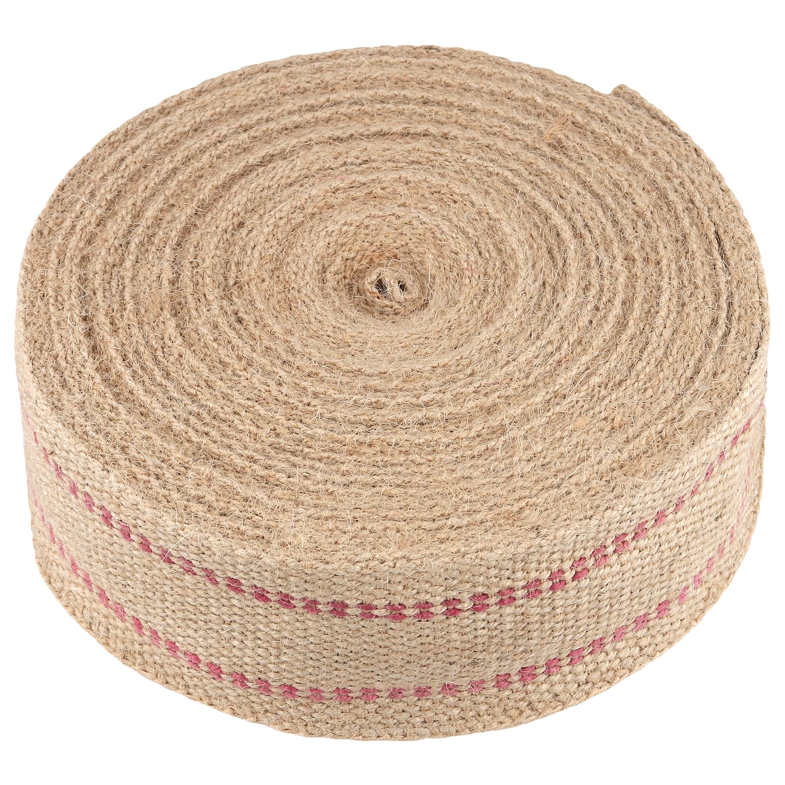 JAPCHET Jute Webbing Tape Roll with Red Line, 7cm x 20m, Jute Upholstery Stripe for Sewing DIY Decoration Wrapping