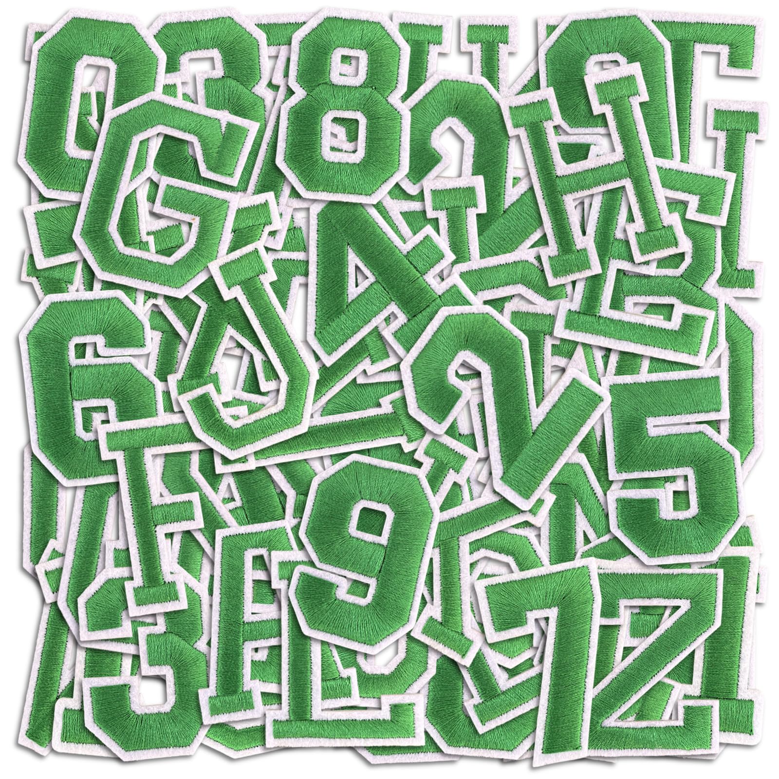 Letter and Number Iron On Patches, A-Z Alphabet and Numbers 0-9 Embroidery Applique Patch, DIY Decorative Heat Press Patches for Clothing Jeans Jackets Backpacks Hats (Green 72 Pcs)