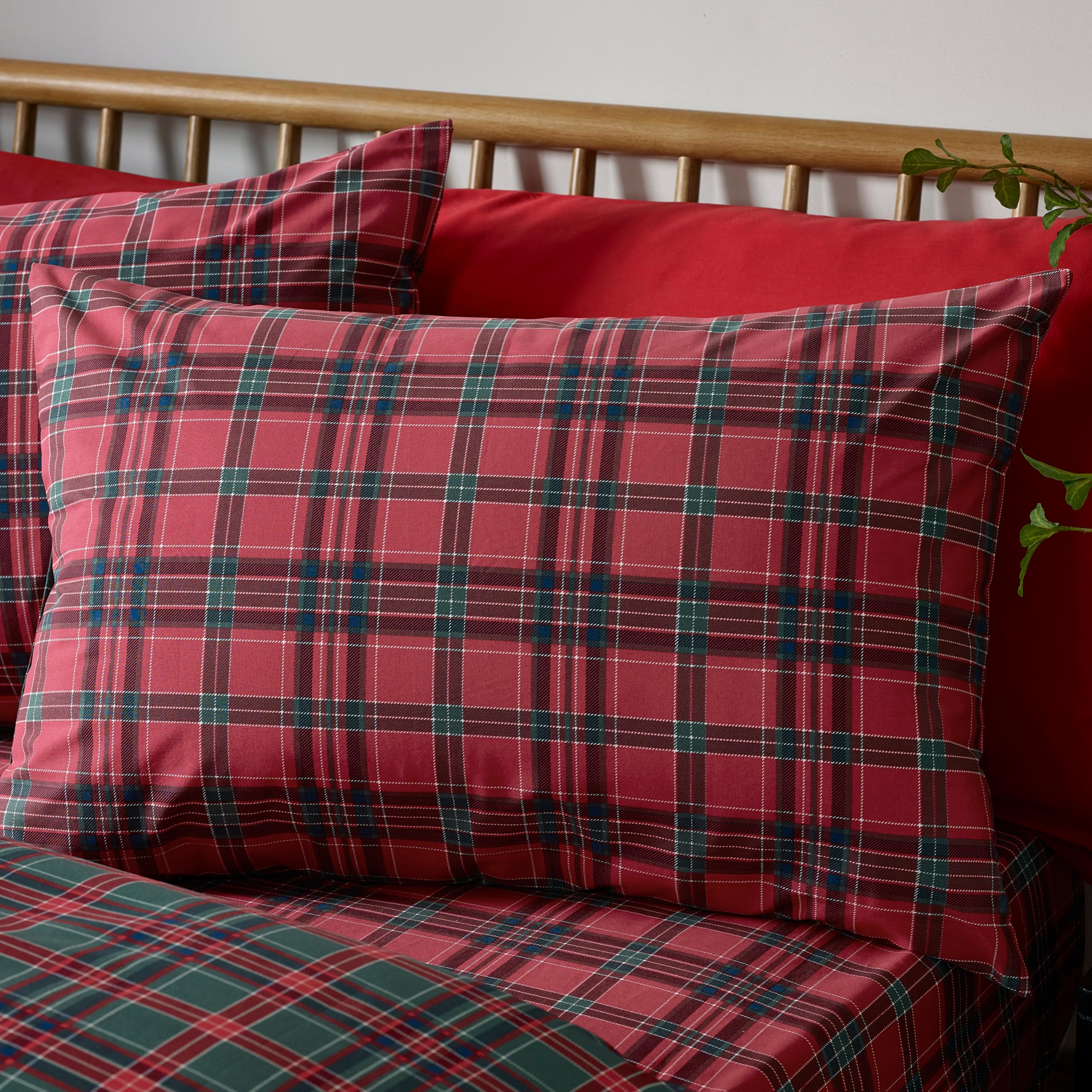 Catherine Lansfield Set copripiumino per letto king size, motivo scozzese, rosso/verde