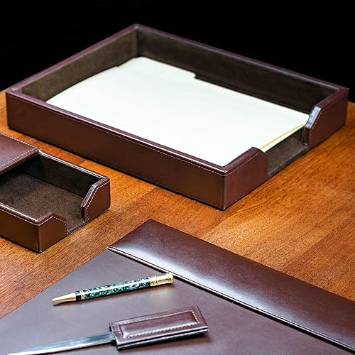 Miniatura 7 de DACASSO Bonded Leather Desktop Letter Tray - Luxury Letter Holder & Paper Organizer for Desk - Office Organization & Executive Desk Decor - (Dark