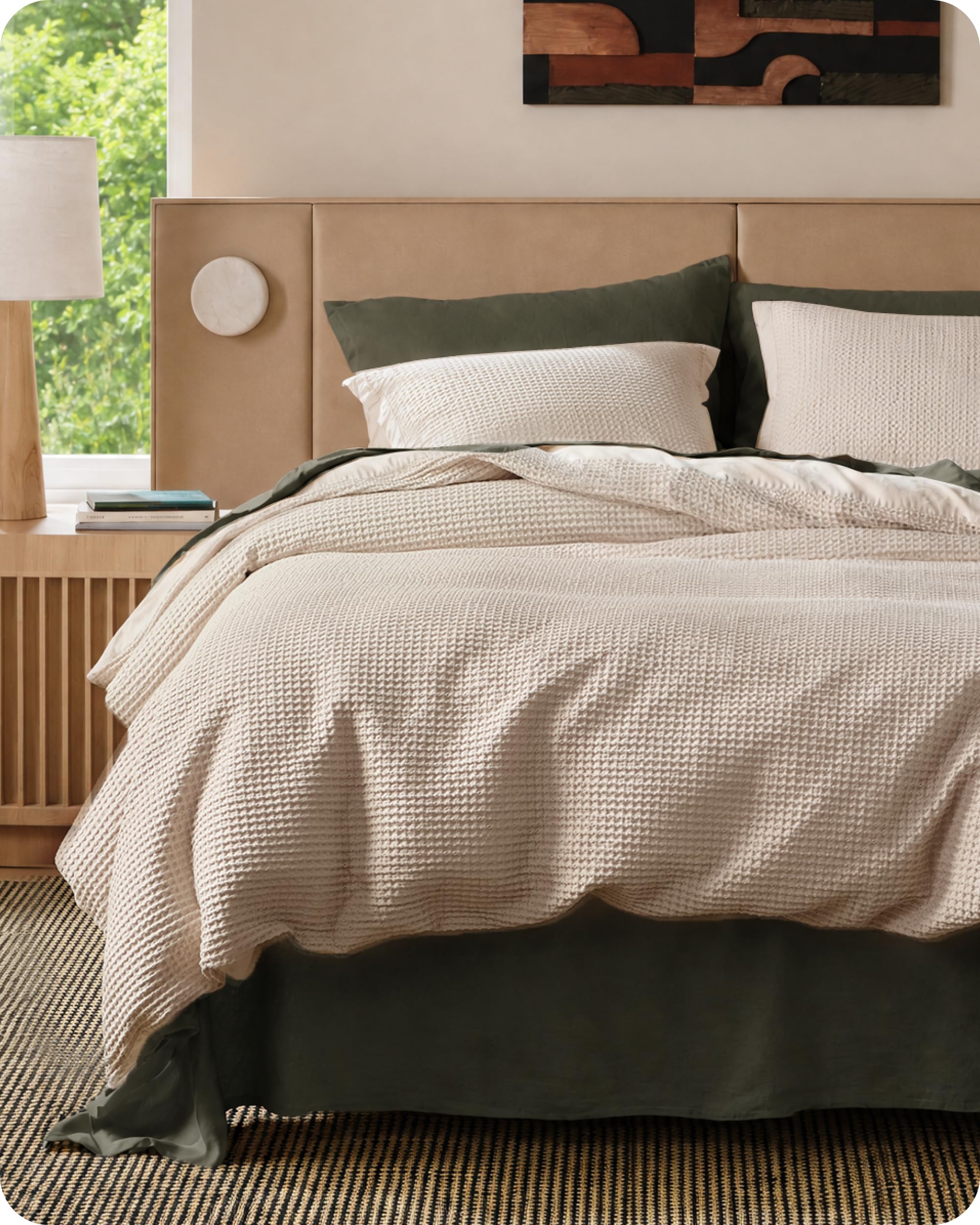Photo 1 of Bedsure Cotton Duvet Cover Queen Size - 100% Cotton Waffle Weave Beige Duvet Cover Queen Size, PureWoven Breathable Bedding Set for All Season, 3 Pieces, 90"x90"