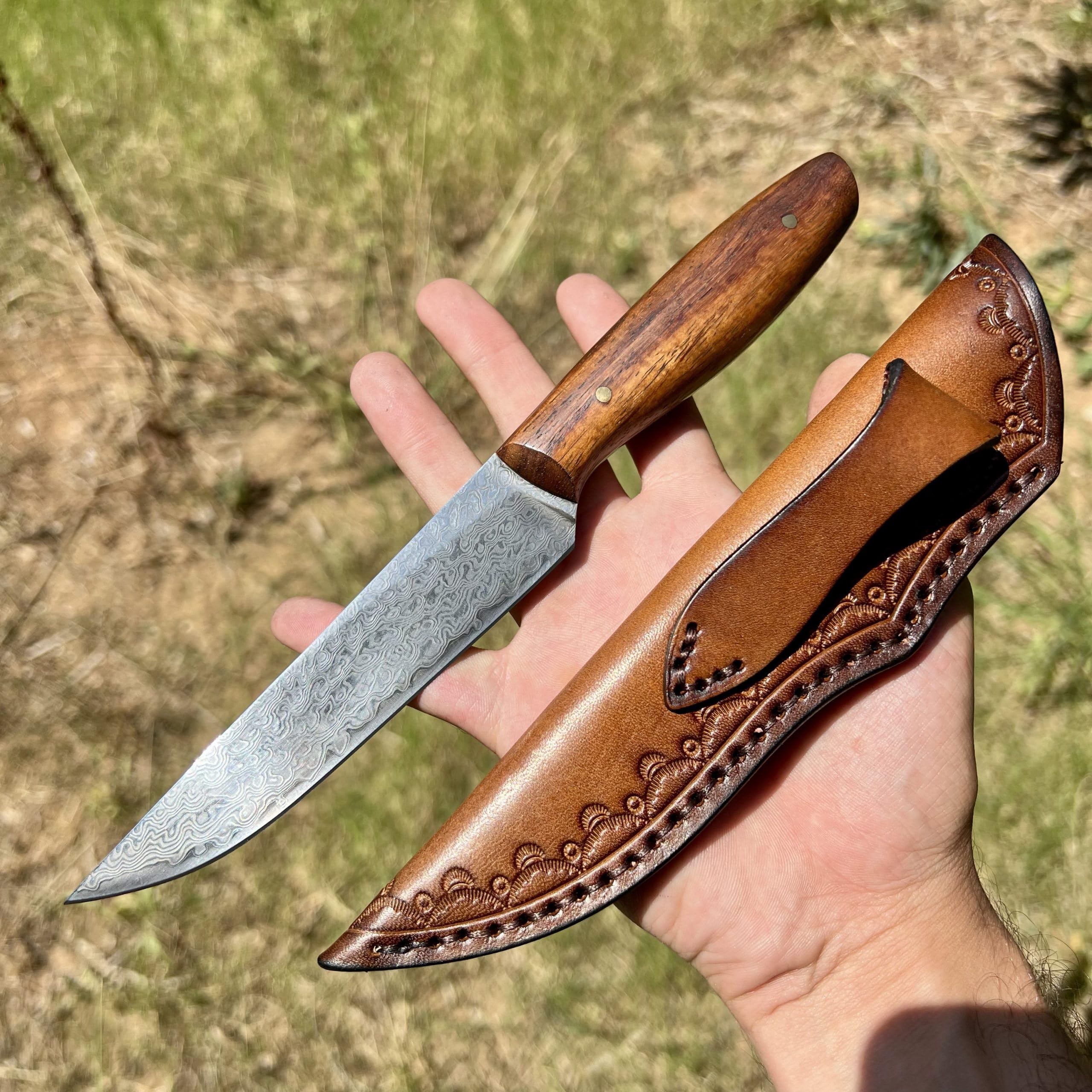 Couteau damas couteau cuisine polivalent Chef Camping tranchant professionnel japonais manche bois étui cuir artisanat suminagashi decoupe rasoir nourriture extérieur collection edc